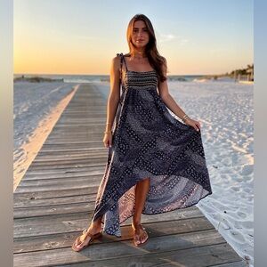 Knox Rose Navy and Yellow Patterned Sun Dress